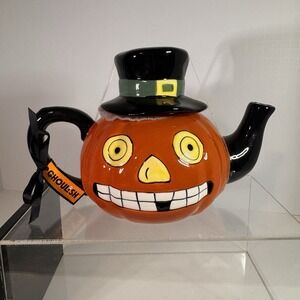 Potter's Studio Jack-o'-Lantern Pumpkin Ceramic Teapot, 4-Cup Halloween Novelty